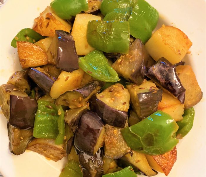 Brinjal-Potato-Capsicum Fry